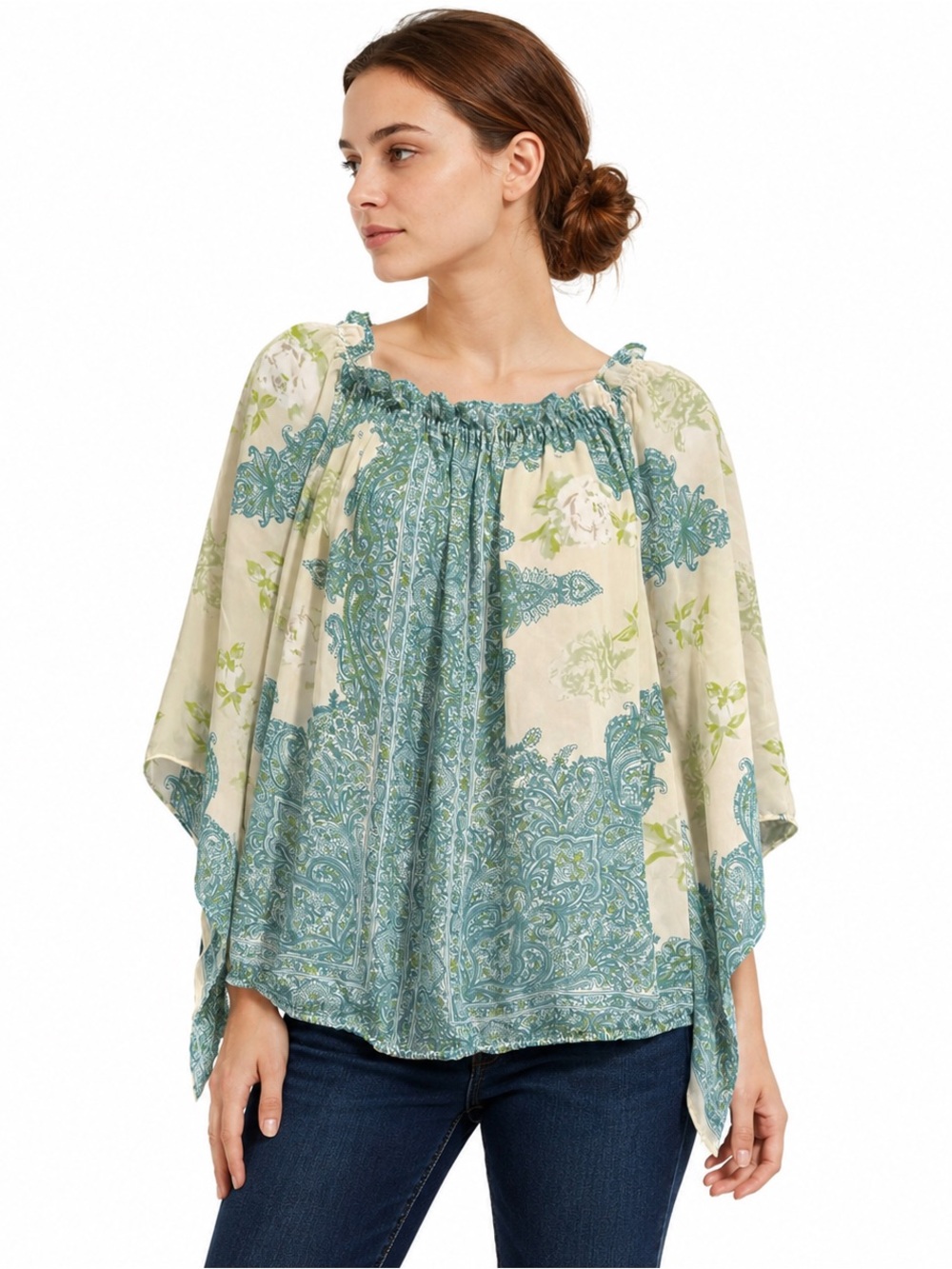 SOHO New York & Company Boho Paisley Off Shoulder Poncho Top Medium